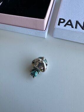 Pandora Silver Disney Jasmine Charm with Teal and Yellow Enamel Accents